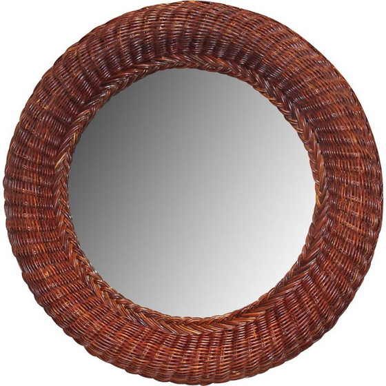 Image 1 of Miroir vintage en osier tressé, 1950