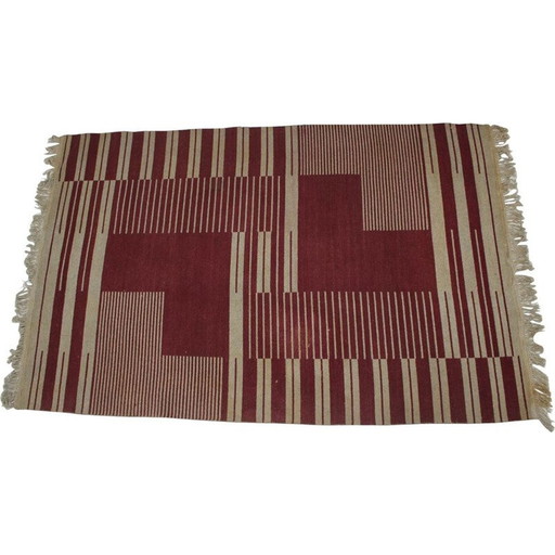 Tapis géométrique abstrait vintage d'Antonín Kybal, Tchécoslovaquie 1948