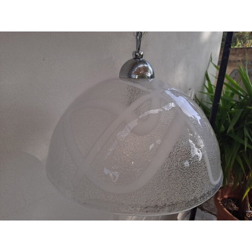 Lampe suspendue vintage en verre blanc de Murano, 1970