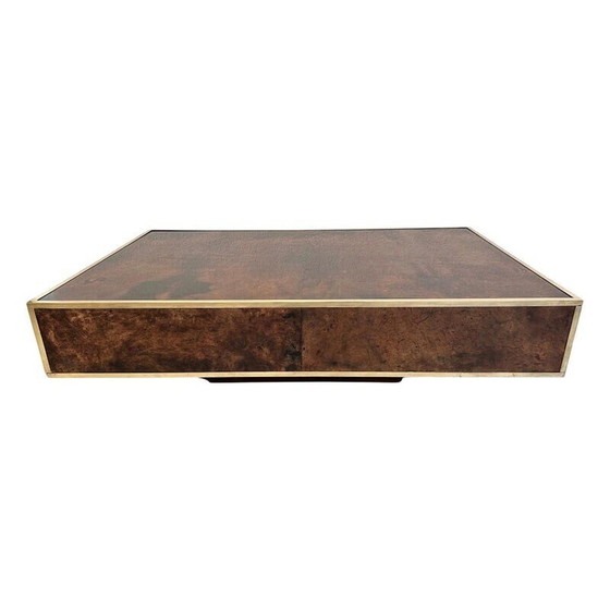 Image 1 of Table basse vintage en parchemin et laiton par Aldo Tura, Italie 1970