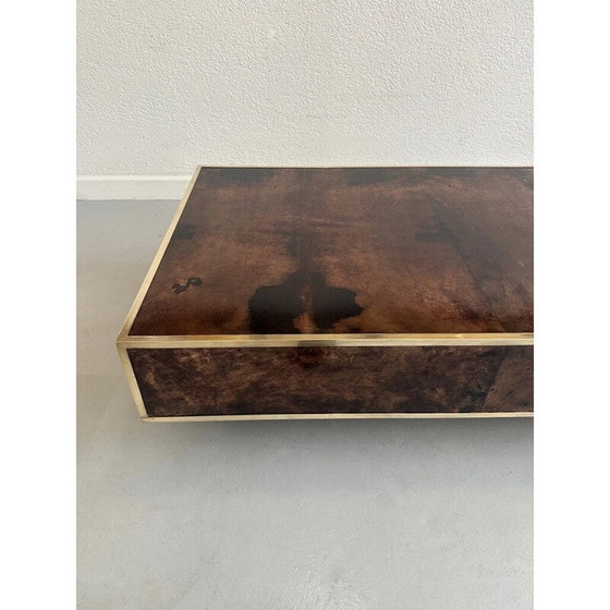 Image 1 of Table basse vintage en parchemin et laiton par Aldo Tura, Italie 1970