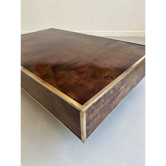 Image 1 of Table basse vintage en parchemin et laiton par Aldo Tura, Italie 1970