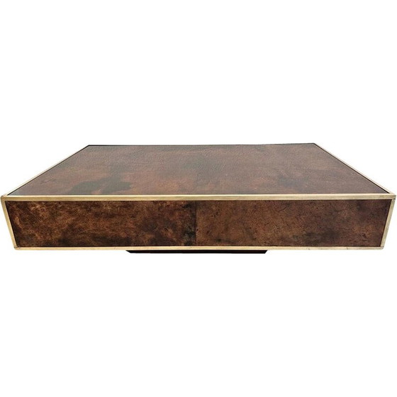 Image 1 of Table basse vintage en parchemin et laiton par Aldo Tura, Italie 1970
