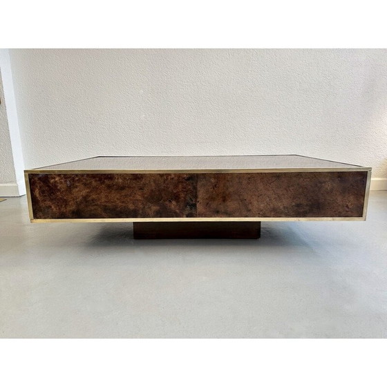 Image 1 of Table basse vintage en parchemin et laiton par Aldo Tura, Italie 1970
