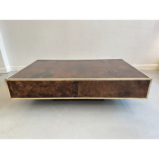 Image 1 of Table basse vintage en parchemin et laiton par Aldo Tura, Italie 1970