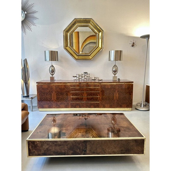 Image 1 of Table basse vintage en parchemin et laiton par Aldo Tura, Italie 1970