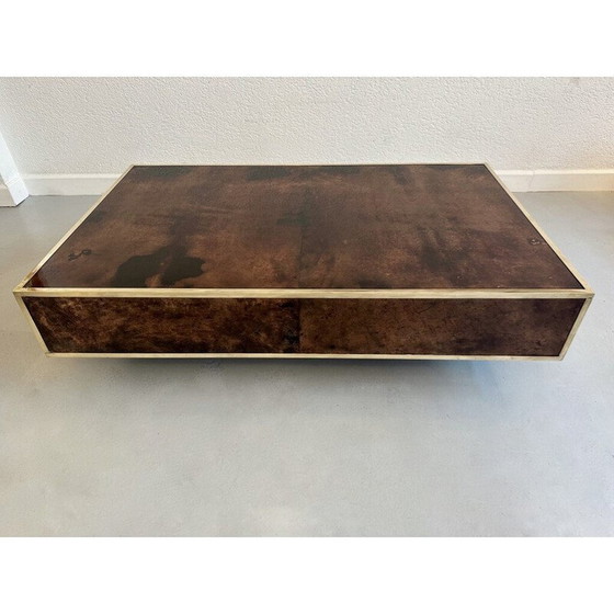 Image 1 of Table basse vintage en parchemin et laiton par Aldo Tura, Italie 1970
