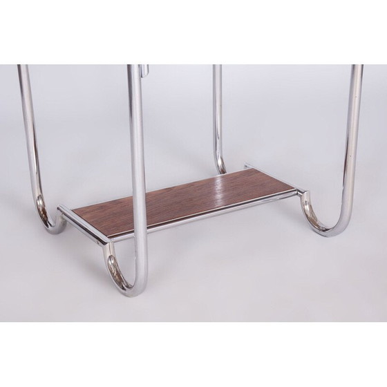 Image 1 of Table d'appoint vintage en chêne et acier chromé, Tchécoslovaquie 1930