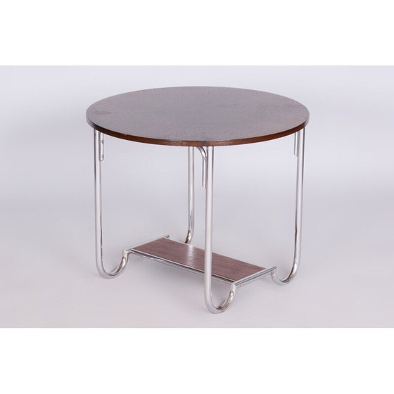 Image 1 of Table d'appoint vintage en chêne et acier chromé, Tchécoslovaquie 1930