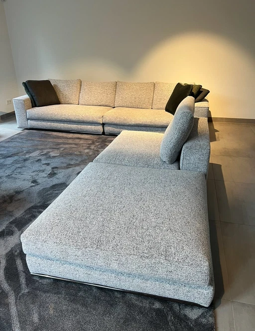 Minotti Hamilton Canapé d'angle modulable en tissu poivre et sel