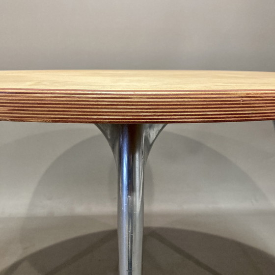 Image 1 of Table Haute Industrielle Bois Massif Brut Et Fonte D'Aluminium.