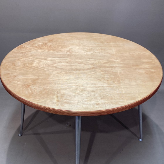 Image 1 of Table Haute Industrielle Bois Massif Brut Et Fonte D'Aluminium.