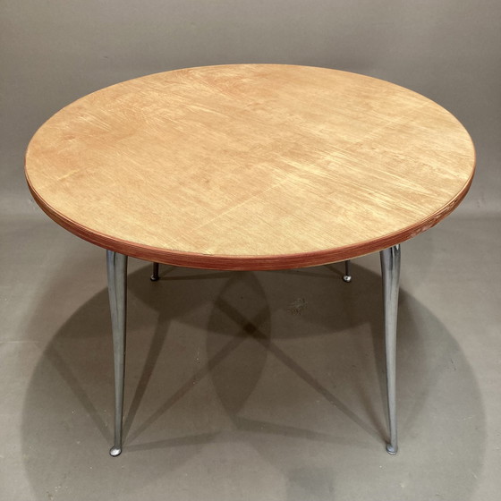 Image 1 of Table Haute Industrielle Bois Massif Brut Et Fonte D'Aluminium.