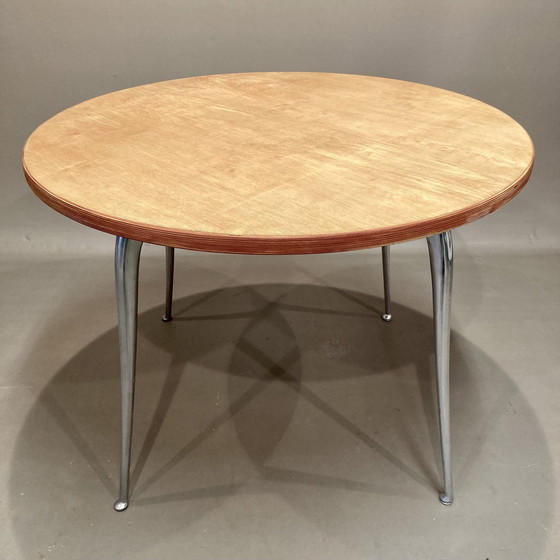 Image 1 of Table Haute Industrielle Bois Massif Brut Et Fonte D'Aluminium.