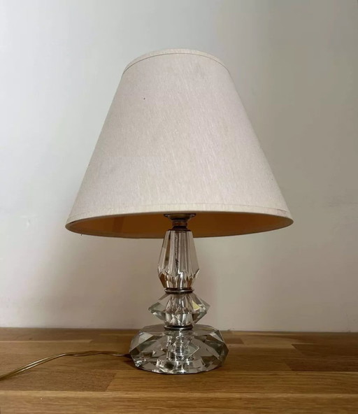 Lampe Vintage En Cristal Et Chrome, France 1940