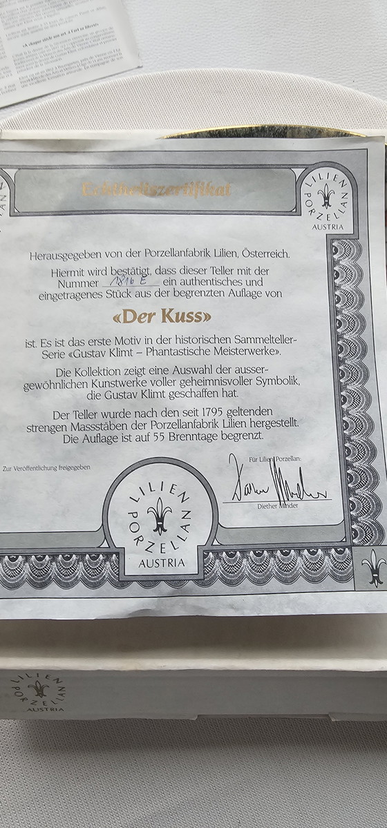 Image 1 of Plaque murale "Der Kuss" de Gustav Klimt avec certificat