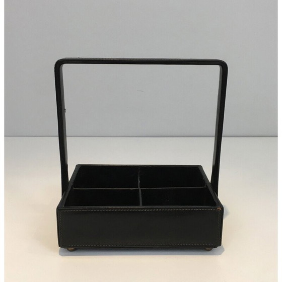 Image 1 of Ensemble de bureau vintage en cuir par Jacques Adnet, 1950