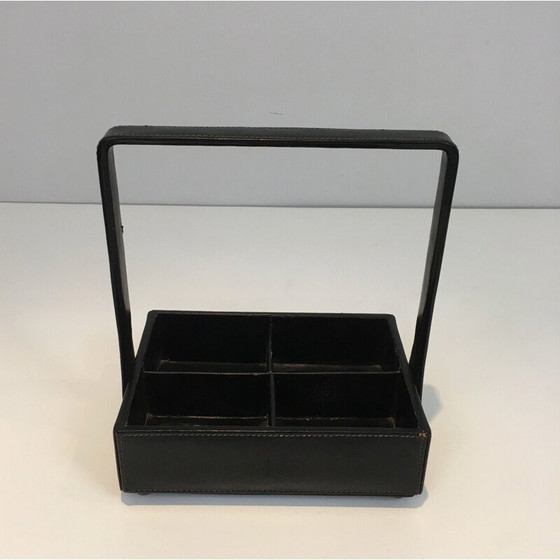 Image 1 of Ensemble de bureau vintage en cuir par Jacques Adnet, 1950
