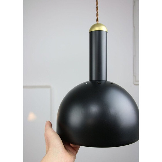 Image 1 of Lampe suspendue vintage en laiton et noir