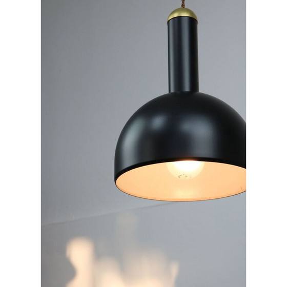 Image 1 of Lampe suspendue vintage en laiton et noir