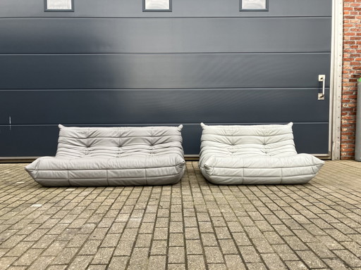 Ligne Roset Togo 2 et 3 places en cuir gris