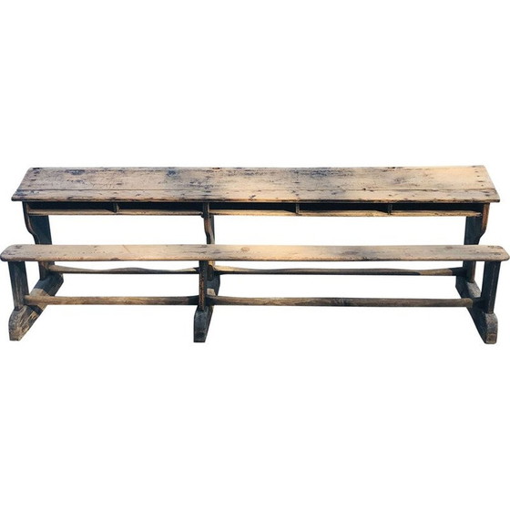 Image 1 of Pupitre vintage en bois à cinq places