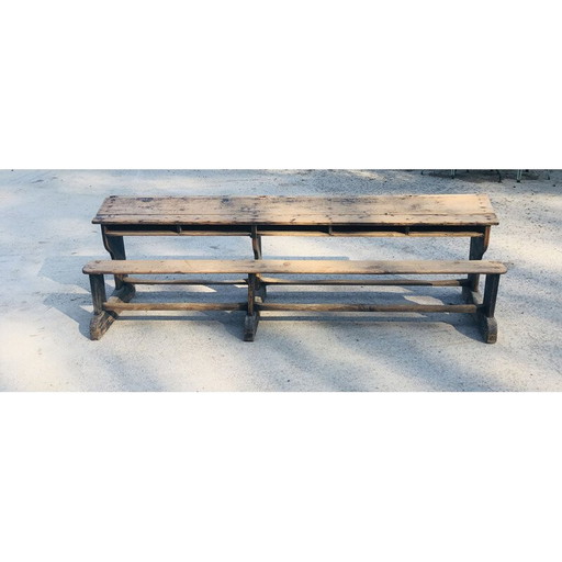 Pupitre vintage en bois à cinq places