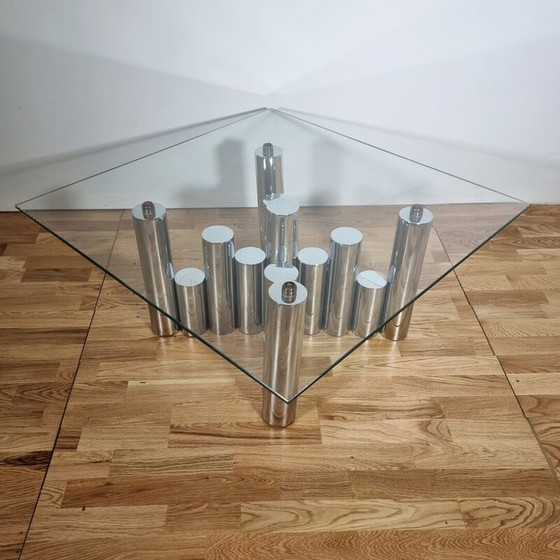 Image 1 of Table basse vintage "Cylindres" en métal chromé, Italie 1970