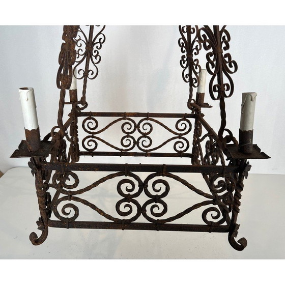 Image 1 of Lustre vintage en fer forgé à 8 lumières, 19940