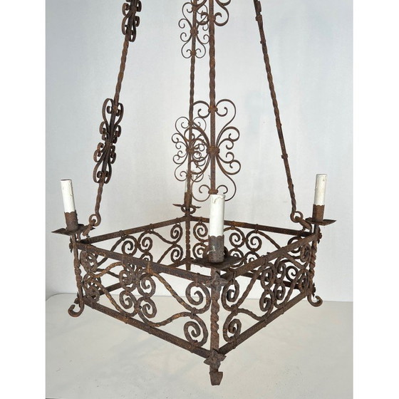 Image 1 of Lustre vintage en fer forgé à 8 lumières, 19940