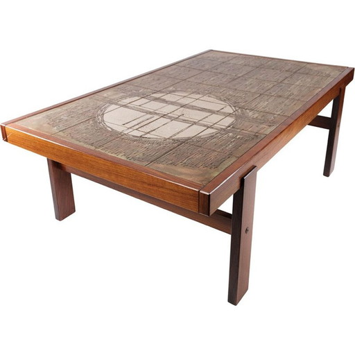 Table basse vintage en teck avec carreaux, Danemark 1960
