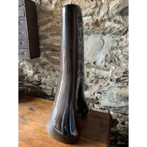 Image 1 of Vase vintage en céramique émaillée noire, 1970