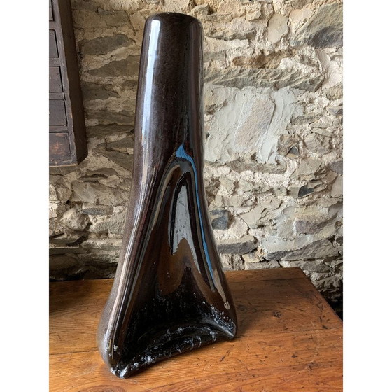 Image 1 of Vase vintage en céramique émaillée noire, 1970
