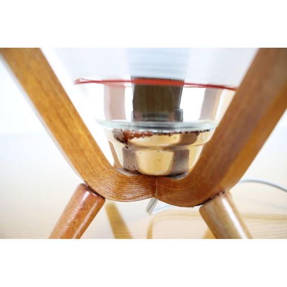 Image 1 of Lampe de chevet vintage en verre et bois par Dřevo Humpolec, Tchécoslovaquie 1970