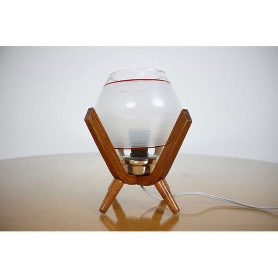 Image 1 of Lampe de chevet vintage en verre et bois par Dřevo Humpolec, Tchécoslovaquie 1970
