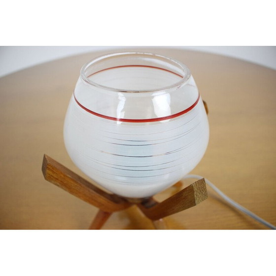 Image 1 of Lampe de chevet vintage en verre et bois par Dřevo Humpolec, Tchécoslovaquie 1970