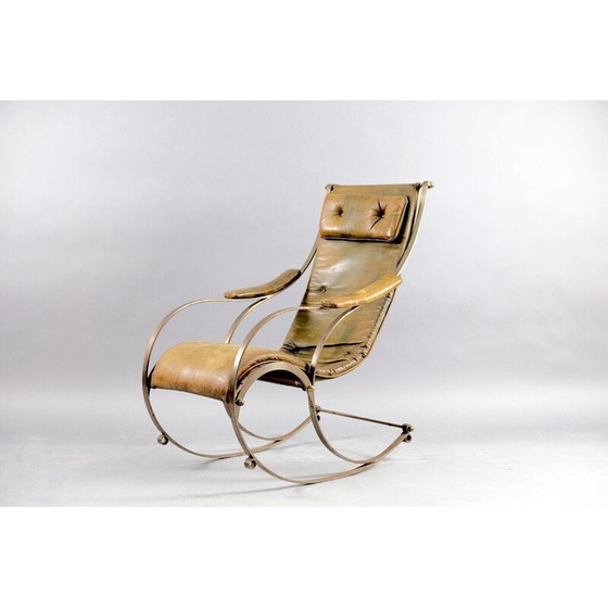 Image 1 of Fauteuil à bascule vintage en cuir et métal par Peter Cooper pour R.W. Winfried, Angleterre 1890