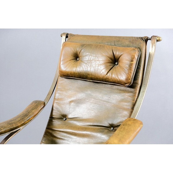 Image 1 of Fauteuil à bascule vintage en cuir et métal par Peter Cooper pour R.W. Winfried, Angleterre 1890