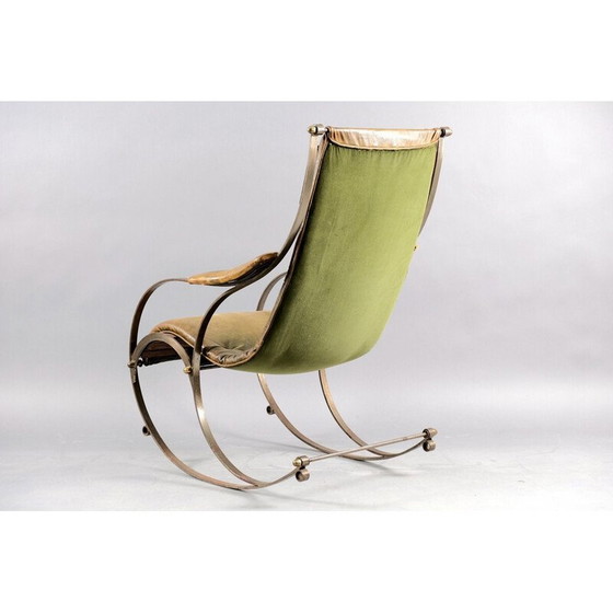 Image 1 of Fauteuil à bascule vintage en cuir et métal par Peter Cooper pour R.W. Winfried, Angleterre 1890