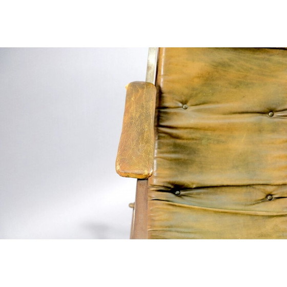 Image 1 of Fauteuil à bascule vintage en cuir et métal par Peter Cooper pour R.W. Winfried, Angleterre 1890