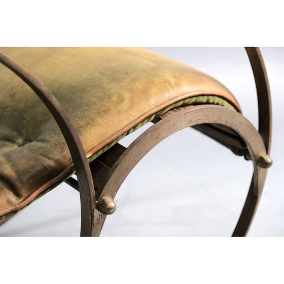 Image 1 of Fauteuil à bascule vintage en cuir et métal par Peter Cooper pour R.W. Winfried, Angleterre 1890