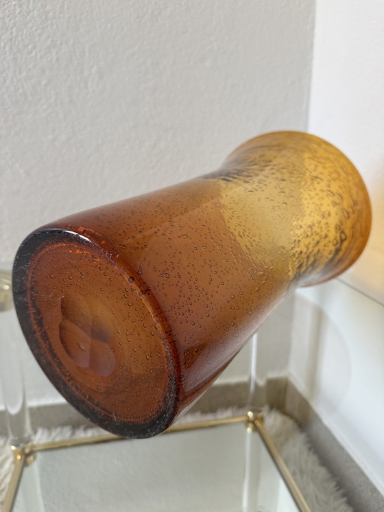Image 1 of Grand Vase Verre Bullé Ambré Années 60