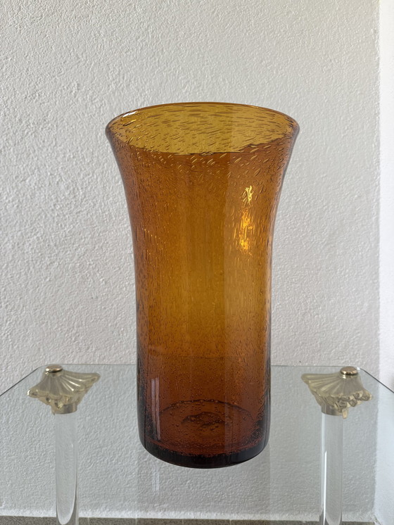 Image 1 of Grand Vase Verre Bullé Ambré Années 60