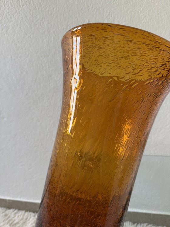 Image 1 of Grand Vase Verre Bullé Ambré Années 60