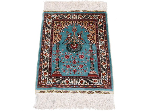 Tapis en soie signé Hereke-Ozipek avec motif Mehrab - Luxe pur ~1 Mio. Nœuds/M²