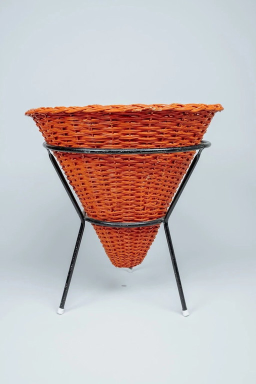 Panier conique vintage orange avec base en acier