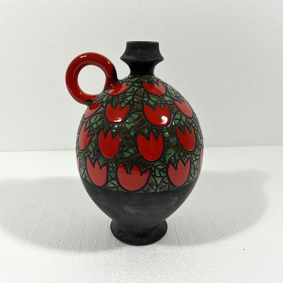 Image 1 of Vase en poterie Alvino Bagni Tulipani Rossi, Italie