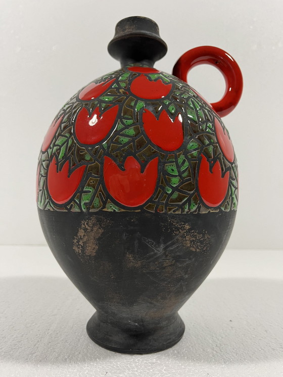 Image 1 of Vase en poterie Alvino Bagni Tulipani Rossi, Italie