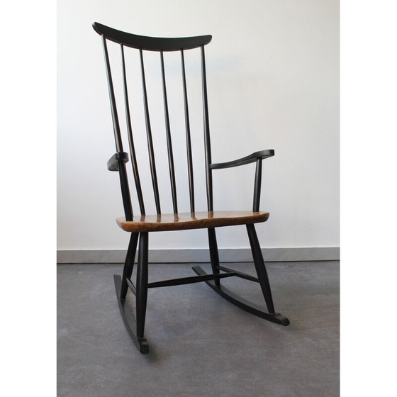 Image 1 of Chaise à bascule scandinave vintage en hêtre