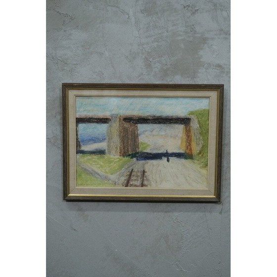 Image 1 of Peinture au pastel vintage d'Elvin Larsson, Suède 1958